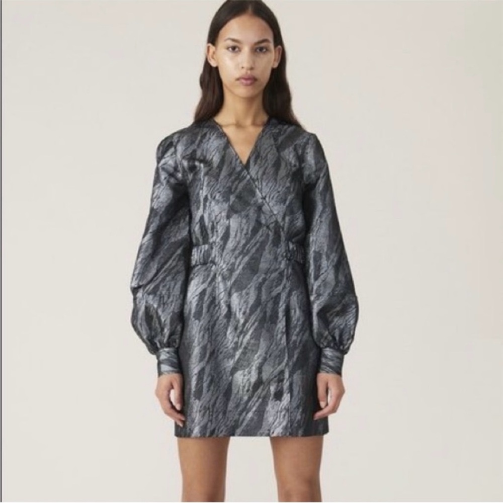 Ganni Black and Gray Mini Dress